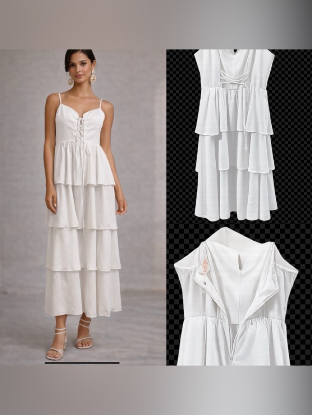 Francesca's Collections NWT White Tiered Maxi Sundress Corset tie front.size M